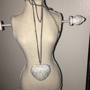 Long silver heart necklace!